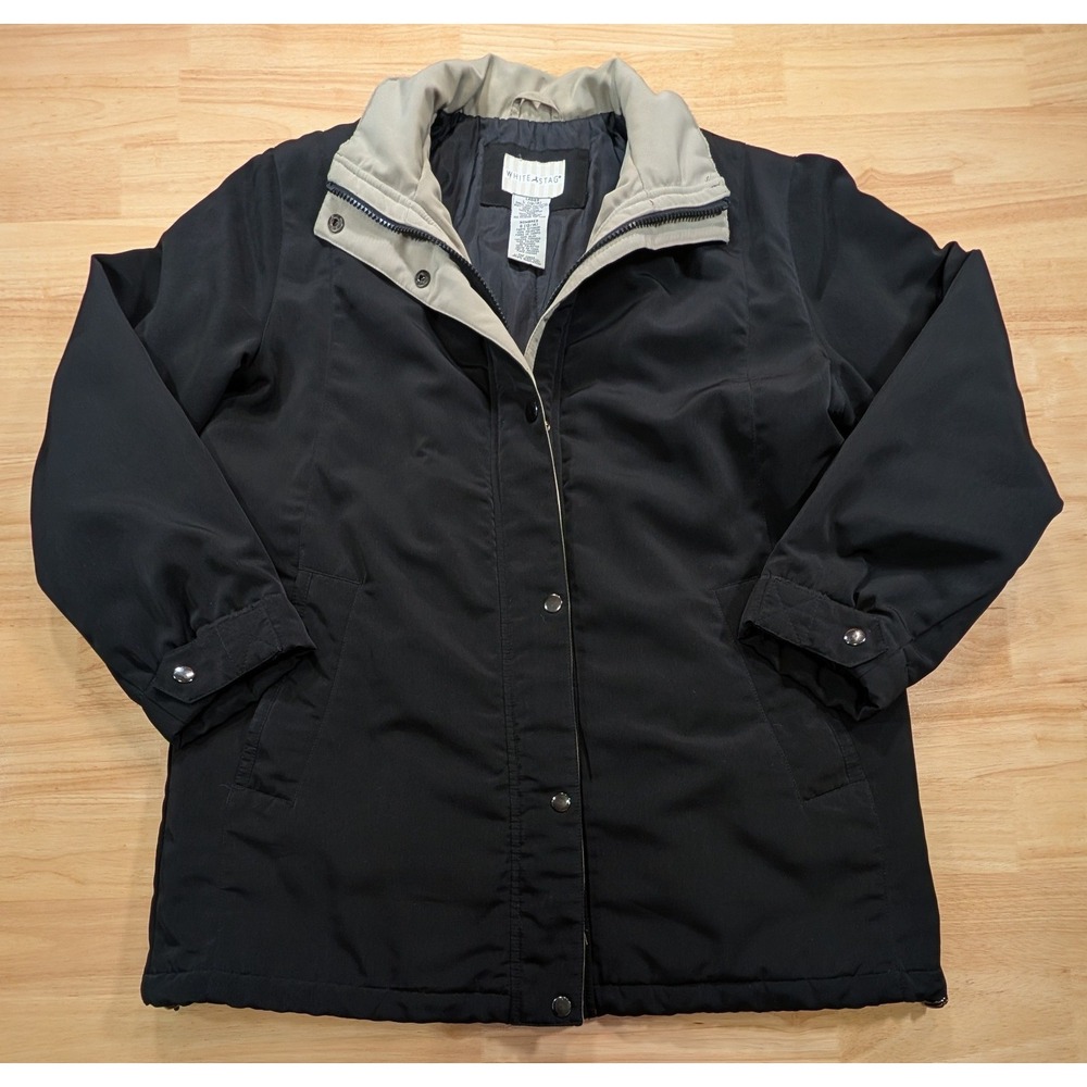 White Stag Womens Large Black Soot Insulated Winter Coat Mock Neck W5364701